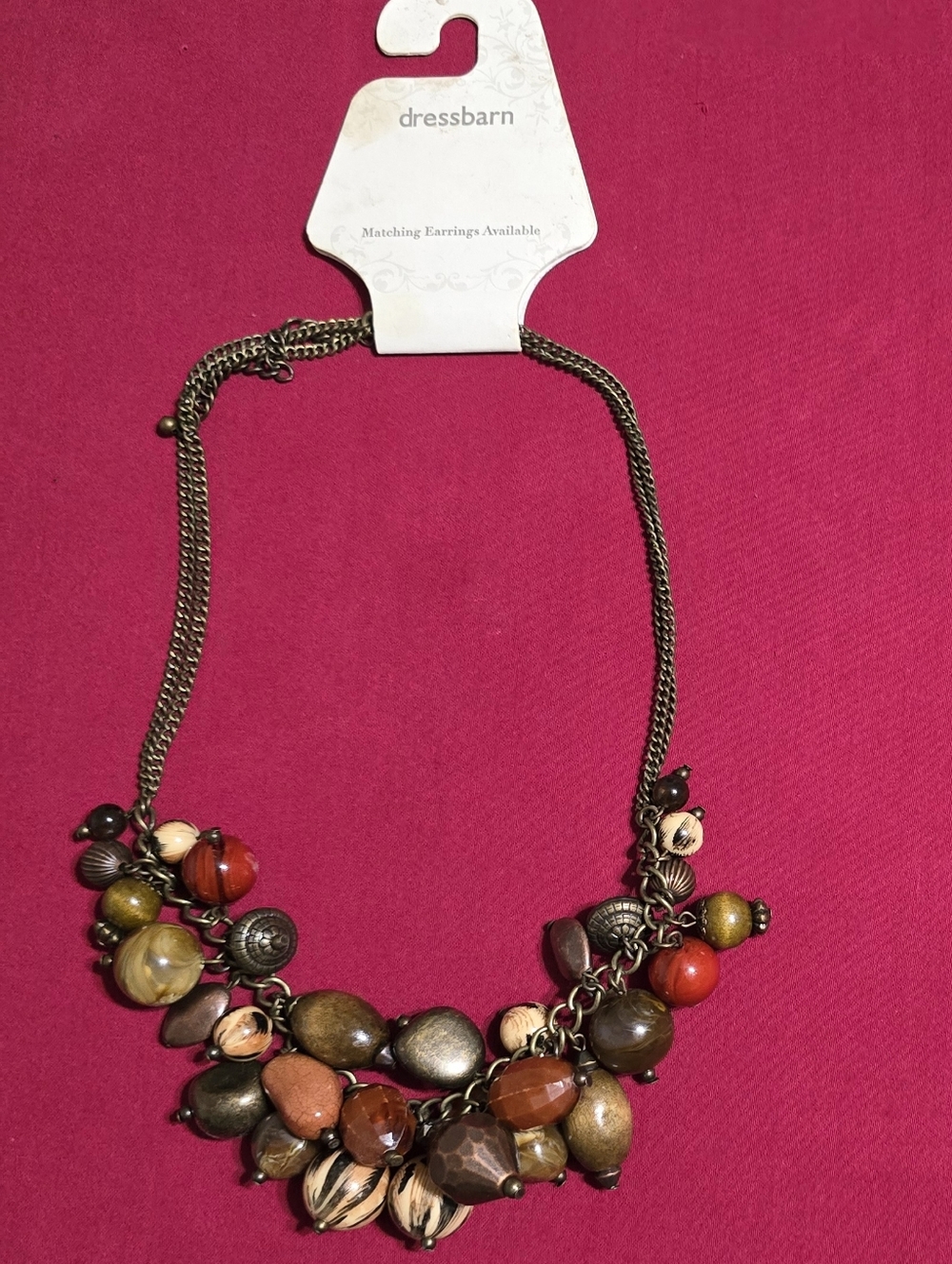 NWT | dressbarn | Red, Olive & Cream Cluster Bead Necklace